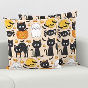 meow or treat LG halloween cats on pastel orange