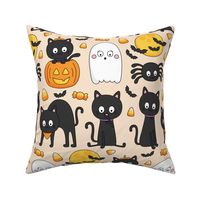 meow or treat LG halloween cats on pastel orange