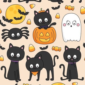 meow or treat LG halloween cats on pastel orange