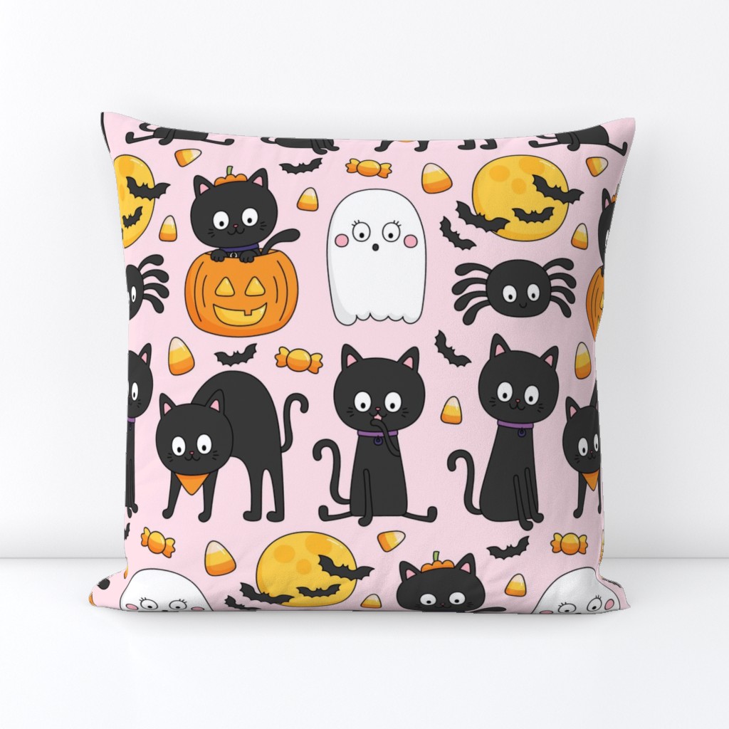 meow or treat LG halloween cats on pastel pink