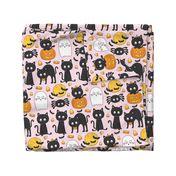 meow or treat LG halloween cats on pastel pink