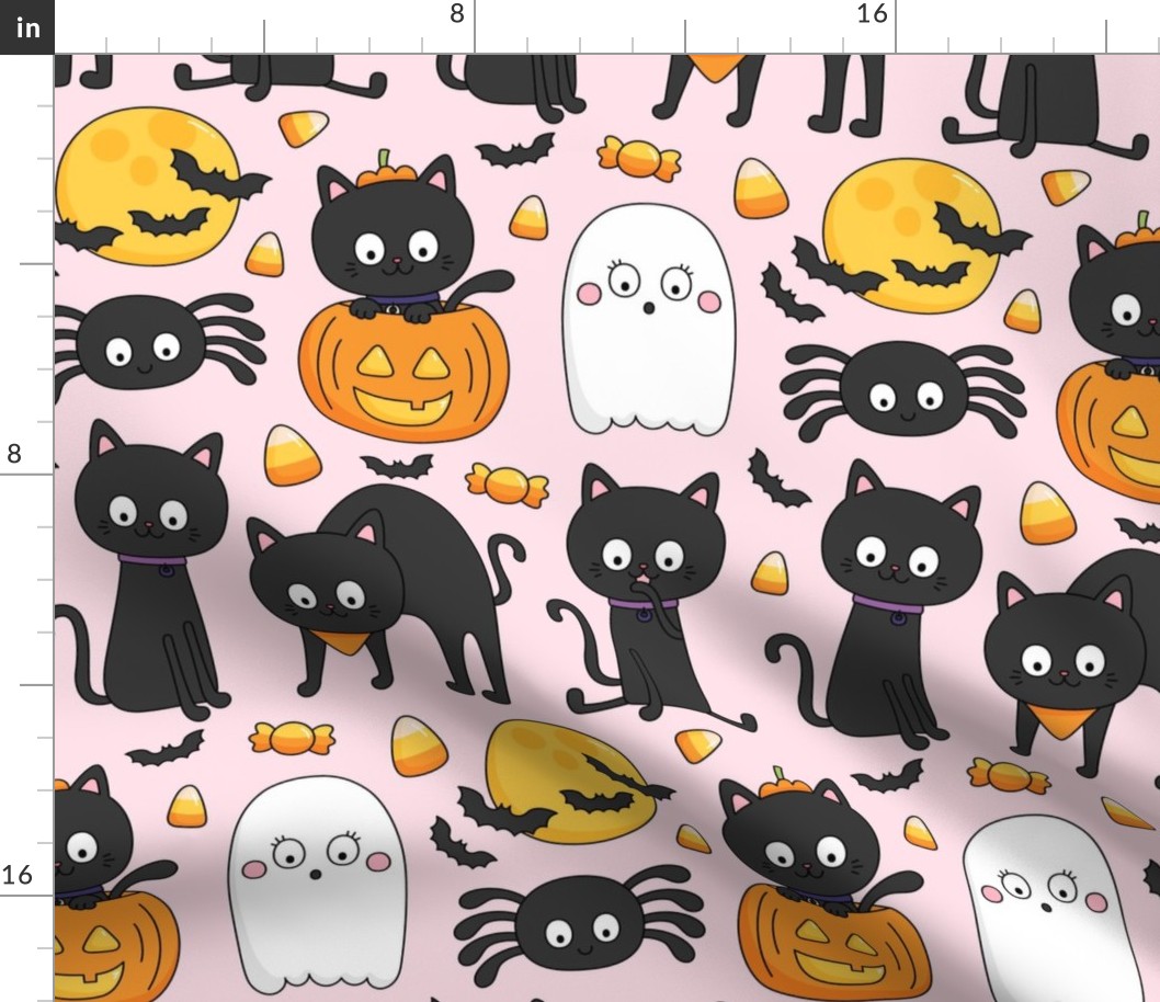 meow or treat LG halloween cats on pastel pink