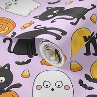 meow or treat LG halloween cats on pastel purple