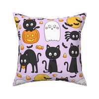 meow or treat LG halloween cats on pastel purple