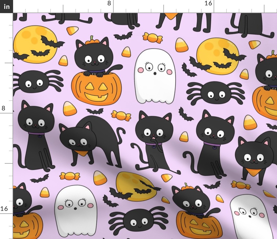 meow or treat LG halloween cats on pastel purple