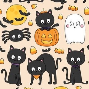meow or treat MED halloween cats on pastel orange