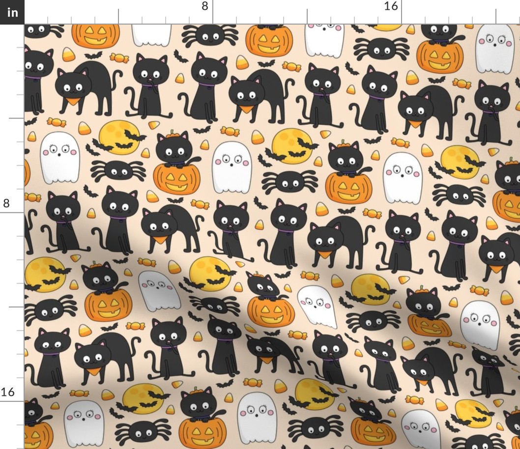 meow or treat MED halloween cats on pastel orange