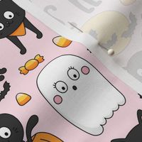 meow or treat MED halloween cats on pastel pink