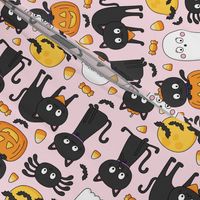 meow or treat MED halloween cats on pastel pink