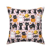 meow or treat MED halloween cats on pastel pink