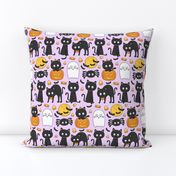 meow or treat MED halloween cats on pastel purple
