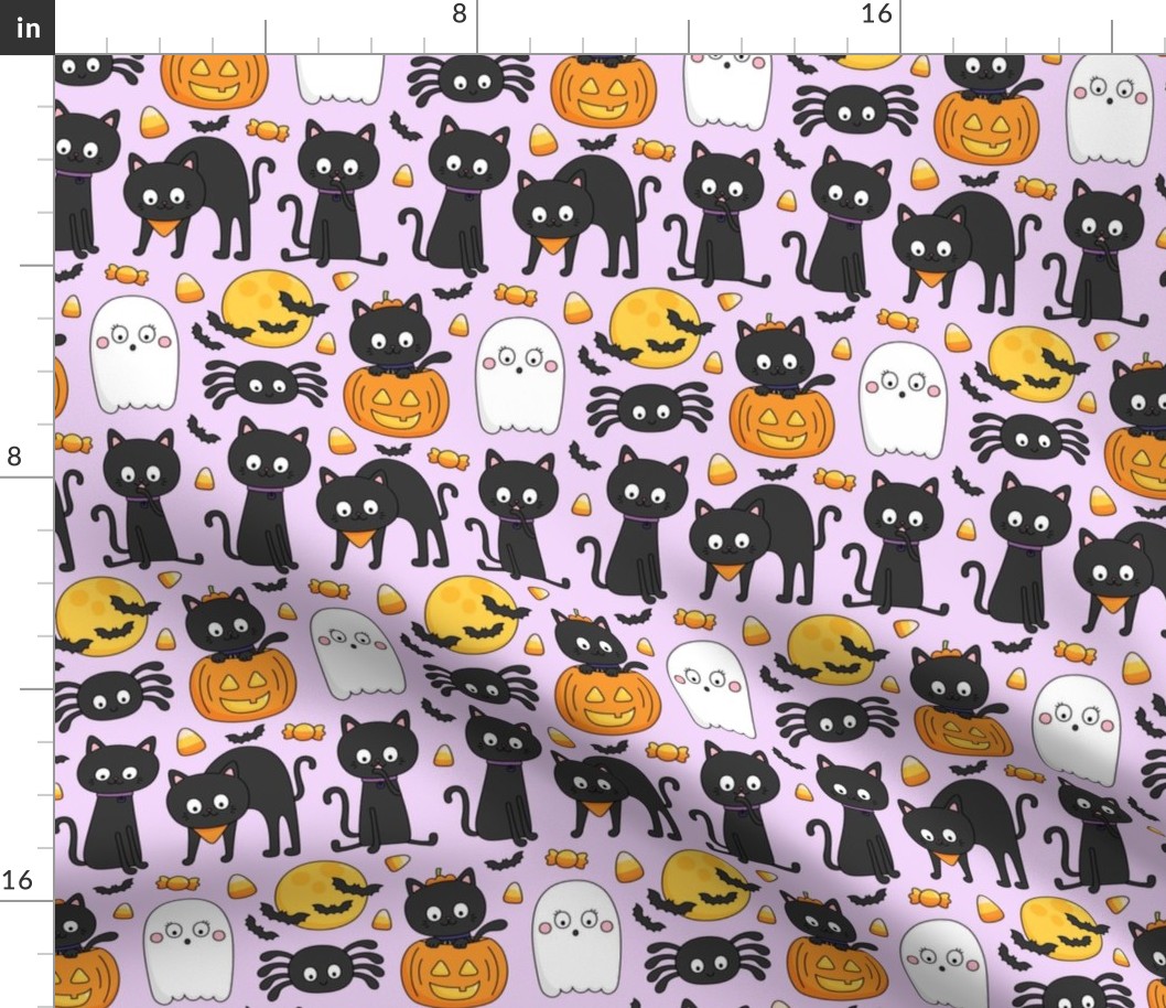 meow or treat MED halloween cats on pastel purple