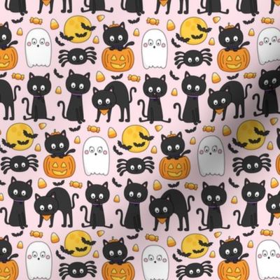 meow or treat SM halloween cats on pastel pink