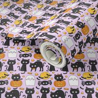 meow or treat SM halloween cats on pastel purple