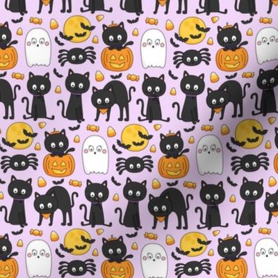 meow or treat SM halloween cats on pastel purple