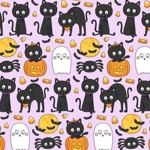 meow or treat SM halloween cats on pastel purple