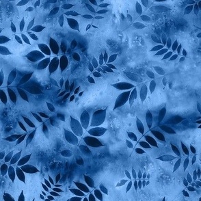 Dark Wisteria Leaves on Cornflower Blue Shades Salt Texture