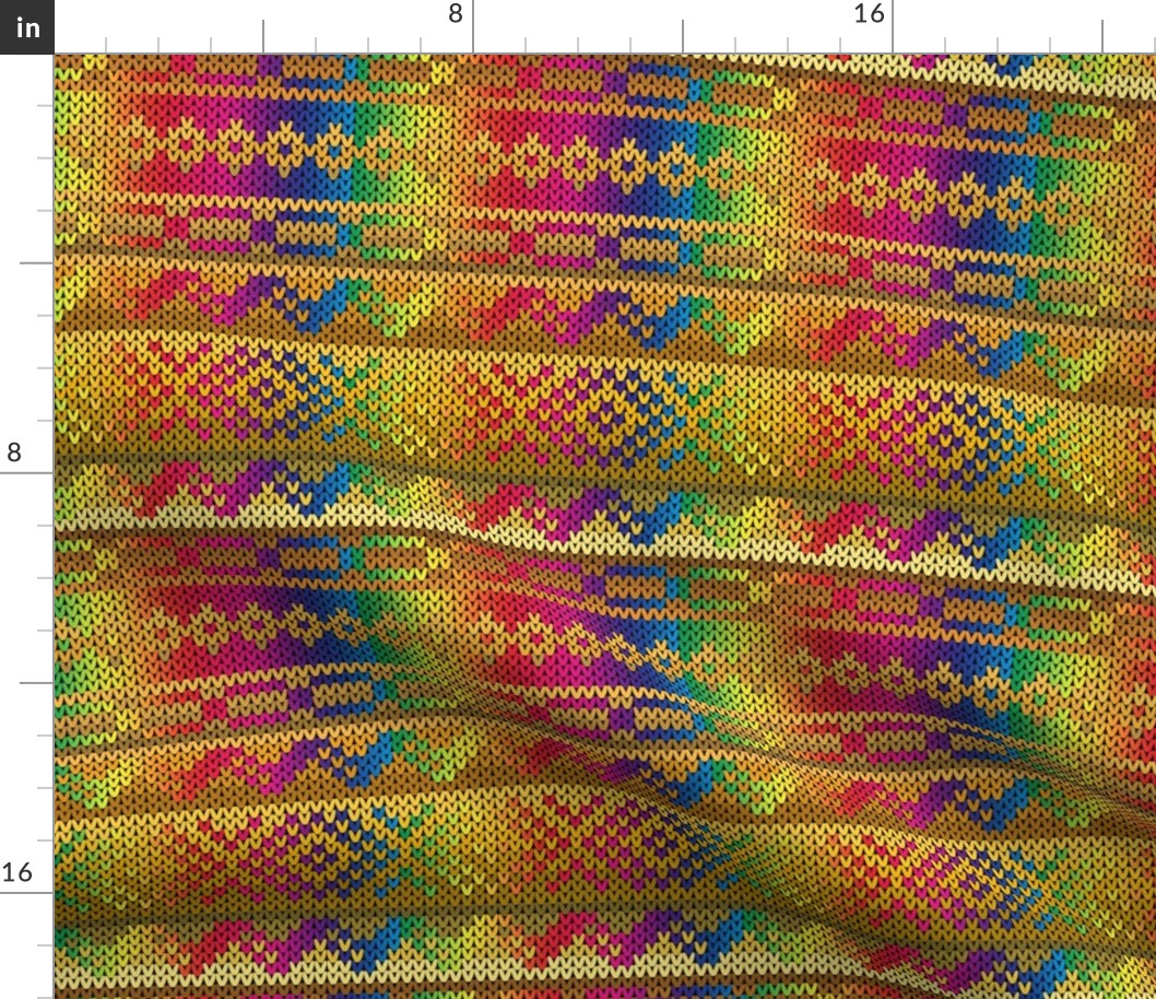 Six Fair Isle Bands in Rainbow and Gold