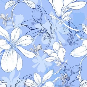 Magnolias on Cornflower blue - Large