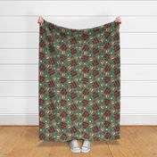 Large Scale Joy To The World Groovy Christmas Smile Santas on Pine Green