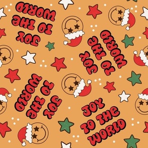 Large Scale Joy To The World Groovy Christmas Smile Santas on Gold