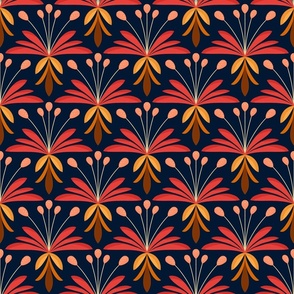 Delightful Deco Floral - Navy - Small Scale