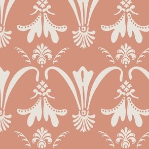 Med. Damask 001 Cream on Muted Clay Orange Pink