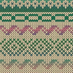 Six Fair Isle Bands in Subtle Pink and Greens on Cream
