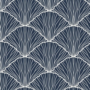 Art Deco Shells Navy and White