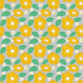 Yellow and grey ditsy floral | mini scale 