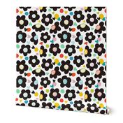 Black mod floral with rainbow spots and hearts | kids | medium midi  scale 