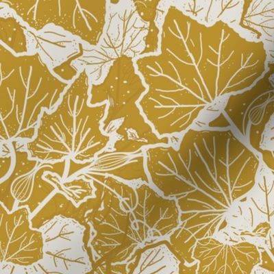 Lush leaves pattern in mustard yellow and off-white