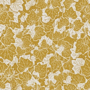 Lush leaves pattern in mustard yellow and off-white