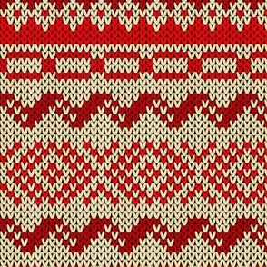 Six Fair Isle Bands in Red on Cream