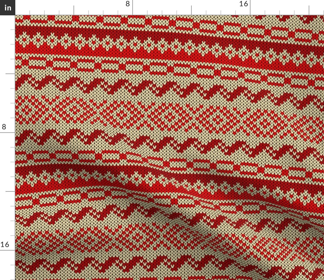 Six Fair Isle Bands in Red on Cream