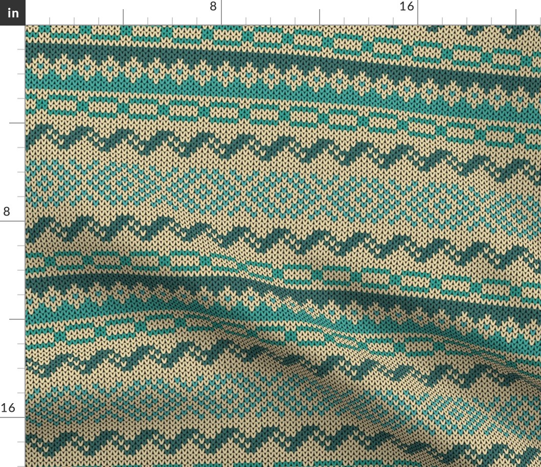 Six Fair Isle Bands in Turquoise Blue on Cream