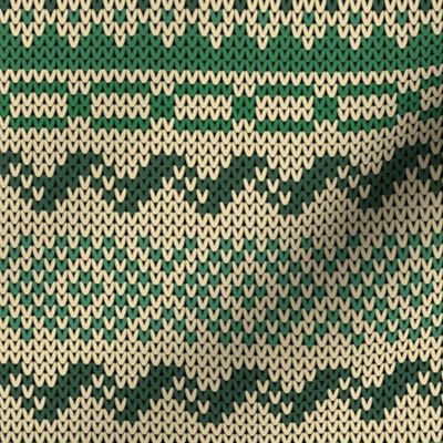 Six Fair Isle Bands in Forest Greens on Cream