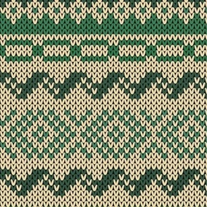 Six Fair Isle Bands in Forest Greens on Cream
