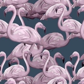 Pink Soft Flamingos on dark blue