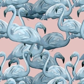 Blue Flamingos on Soft Pink