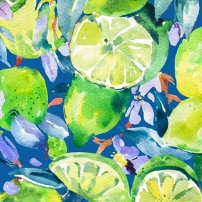 Watercolor Vivid Limes on Blue