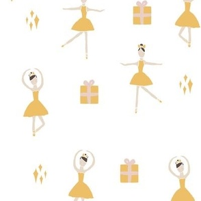 Holiday Ballerina Dancers with Gifts and Sparkles in Gold
