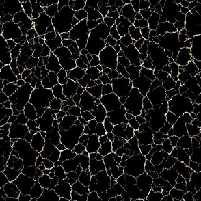 Kintsugi Cracks - Medium Scale - Black and Gold - Crackle Faux Textures Shatter Batik