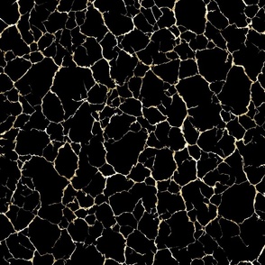 Kintsugi Cracks - Large Scale - Black and Gold - Crackle Faux Textures Shatter Batik