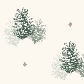 Pine cones in natural and green - large