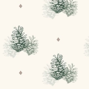 Pine cones in natural and green - medium