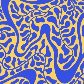 Swirly Abstract Botanicals in Blue and Yellow