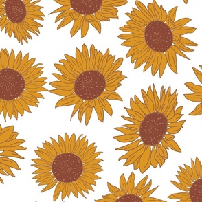 Large // Boho Orange and Brown Sunflowers Simple Neutral for fall
