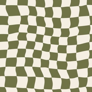 Warped Checkerboard - Olive Green