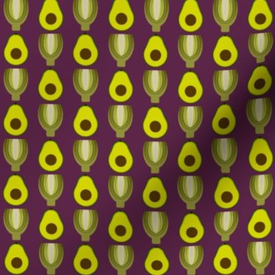 avocado and artichoke on eggplant background